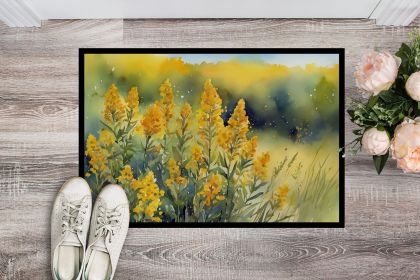 Nebraska Goldenrod in Watercolor Doormat Front Door Mat Indoor Outdoor Rugs for Entryway, Non Slip Washable Low Pile, 24H X 36W