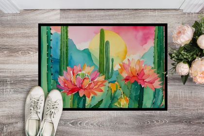 Arizona Saguaro Cactus Blossom in Watercolor Doormat Front Door Mat Indoor Outdoor Rugs for Entryway, Non Slip Washable Low Pile, 24H X 36W