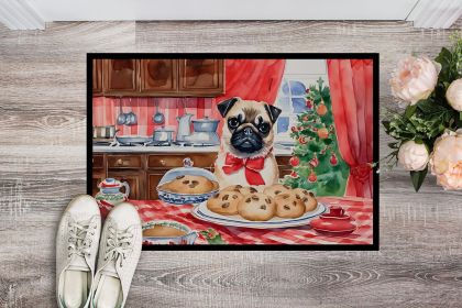 Pug Christmas Cookies Doormat Front Door Mat Indoor Outdoor Rugs for Entryway, Non Slip Washable Low Pile, 24H X 36W