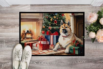 Akita Cozy Christmas Doormat Front Door Mat Indoor Outdoor Rugs for Entryway, Non Slip Washable Low Pile, 24H X 36W