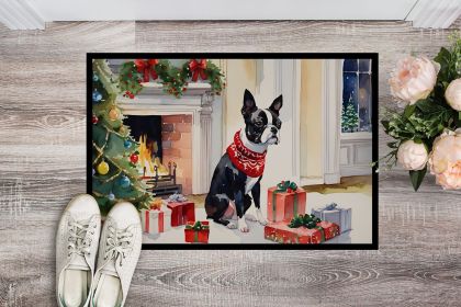 Boston Terrier Cozy Christmas Doormat Front Door Mat Indoor Outdoor Rugs for Entryway, Non Slip Washable Low Pile, 24H X 36W