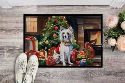 Chinese Crested Cozy Christmas Doormat Front Door Mat Indoor Outdoor Rugs for Entryway, Non Slip Washable Low Pile, 24H X 36W