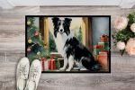 Border Collie Cozy Christmas Doormat Front Door Mat Indoor Outdoor Rugs for Entryway, Non Slip Washable Low Pile, 24H X 36W