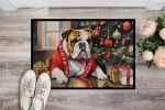 English Bulldog Cozy Christmas Doormat Front Door Mat Indoor Outdoor Rugs for Entryway, Non Slip Washable Low Pile, 24H X 36W