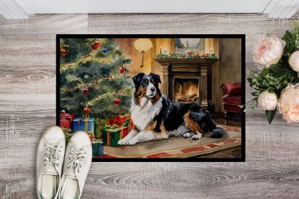 Australian Shepherd Cozy Christmas Doormat Front Door Mat Indoor Outdoor Rugs for Entryway, Non Slip Washable Low Pile, 24H X 36W