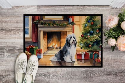 Bearded Collie Cozy Christmas Doormat Front Door Mat Indoor Outdoor Rugs for Entryway, Non Slip Washable Low Pile, 24H X 36W