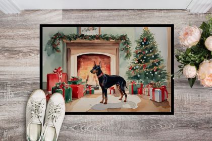 Doberman Pinscher Cozy Christmas Doormat Front Door Mat Indoor Outdoor Rugs for Entryway, Non Slip Washable Low Pile, 24H X 36W