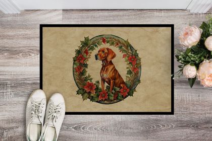 Vizsla Christmas Flowers Doormat Front Door Mat Indoor Outdoor Rugs for Entryway, Non Slip Washable Low Pile, 24H X 36W