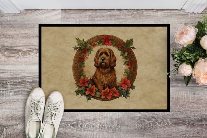 Briard Christmas Flowers Doormat Front Door Mat Indoor Outdoor Rugs for Entryway, Non Slip Washable Low Pile, 24H X 36W