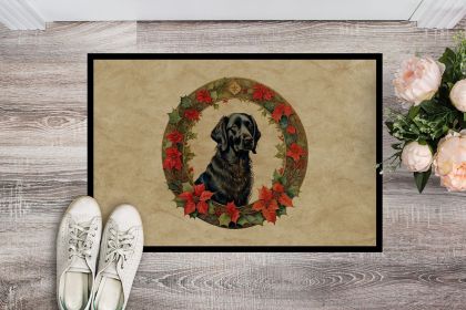 Flat-Coated Retriever Christmas Flowers Doormat Front Door Mat Indoor Outdoor Rugs for Entryway, Non Slip Washable Low Pile, 24H X 36W