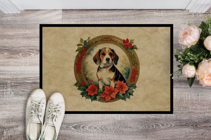 Beagle Christmas Flowers Doormat Front Door Mat Indoor Outdoor Rugs for Entryway, Non Slip Washable Low Pile, 24H X 36W