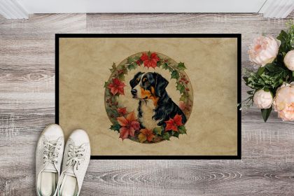 Appenzeller Sennenhund Christmas Flowers Doormat Front Door Mat Indoor Outdoor Rugs for Entryway, Non Slip Washable Low Pile, 24H X 36W