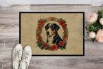 Greater Swiss Mountain Dog Christmas Flowers Doormat Front Door Mat Indoor Outdoor Rugs for Entryway, Non Slip Washable Low Pile, 24H X 36W