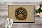 Lhasa Apso Christmas Flowers Doormat Front Door Mat Indoor Outdoor Rugs for Entryway, Non Slip Washable Low Pile, 24H X 36W