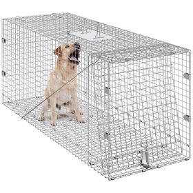 VEVOR Live Animal Cage Trap, 50" x 20" x 26" Humane Cat Trap Galvanized Iron, Folding Animal Trap with Handle for Stray Dogs, Armadillos, Raccoons