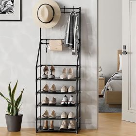 5-Tier Shoe Rack Shoe Storage for Entryway,Narrow Shoe Rack,Coat and Shoe Rack with 8 Hooks