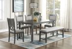 Gray Color Dining Room Furniture Unique Modern 6pc Set Dining Table 4x Side Chairs and A Bench Solid wood Rubberwood and veneers