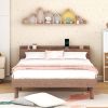 Modern Design Twin Size Platform Bed Frame with Built-in USB port for Walnut Color