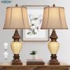 28" High Traditional Table Lamp Set of 2, Vintage Bronze Bedside Lamps with Faux Silk Bell Shades