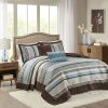 5 Piece Reversible Jacquard Bedspread Set Blue Queen