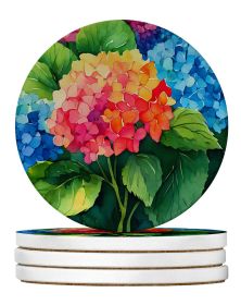 Hydrangeas in Watercolor Large Sandstone Coasters Pack of 4 Absorbent Round Coasters Decor Gifts for Men or Women, 4 in, Multicolor