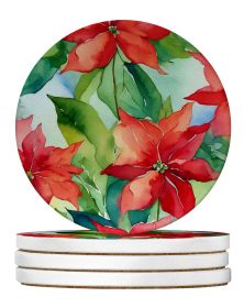 Poinsettias in Watercolor Large Sandstone Coasters Pack of 4 Absorbent Round Coasters Decor Gifts for Men or Women, 4 in, Multicolor