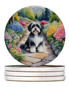 Havanese Spring Path Large Sandstone Coasters Pack of 4 Absorbent Round Coasters Decor Gifts for Men or Women, 4 in, Multicolor