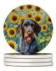 German Wirehaired Pointer in Sunflowers Large Sandstone Coasters Pack of 4 Absorbent Round Coasters Decor Gifts for Men or Women, 4 in, Multicolor