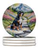 Greater Swiss Mountain Dog Spring Path Large Sandstone Coasters Pack of 4 Absorbent Round Coasters Decor Gifts for Men or Women, 4 in, Multicolor