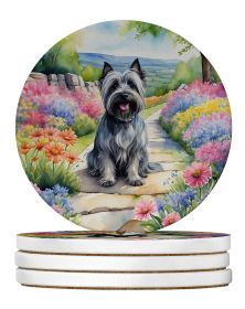 Skye Terrier Spring Path Large Sandstone Coasters Pack of 4 Absorbent Round Coasters Decor Gifts for Men or Women, 4 in, Multicolor