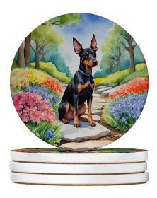 Manchester Terrier Spring Path Large Sandstone Coasters Pack of 4 Absorbent Round Coasters Decor Gifts for Men or Women, 4 in, Multicolor