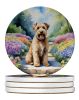 Wheaten Terrier Spring Path Large Sandstone Coasters Pack of 4 Absorbent Round Coasters Decor Gifts for Men or Women, 4 in, Multicolor