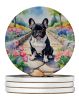 French Bulldog Spring Path Large Sandstone Coasters Pack of 4 Absorbent Round Coasters Decor Gifts for Men or Women, 4 in, Multicolor