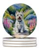 Westie Spring Path Large Sandstone Coasters Pack of 4 Absorbent Round Coasters Decor Gifts for Men or Women, 4 in, Multicolor