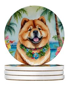 Chow Chow Luau Large Sandstone Coasters Pack of 4 Absorbent Round Coasters Decor Gifts for Men or Women, 4 in, Multicolor