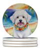 Coton de Tulear Luau Large Sandstone Coasters Pack of 4 Absorbent Round Coasters Decor Gifts for Men or Women, 4 in, Multicolor