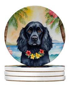 Cocker Spaniel Luau Large Sandstone Coasters Pack of 4 Absorbent Round Coasters Decor Gifts for Men or Women, 4 in, Multicolor