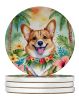 Corgi Luau Large Sandstone Coasters Pack of 4 Absorbent Round Coasters Decor Gifts for Men or Women, 4 in, Multicolor