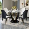 Table and chair set.A 42 Inch Diameter Round Tempered Glass Pandora marble patterned Dining Table - V-Shaped MDF Legs.Paired With 4 White and dark gra