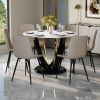 Table and chair set.42 Inch Diameter Round Tempered Glass Pandora marble patterned Dining Table - V-Shaped MDF Legs.Paired With 6 Gray Artificial PU C