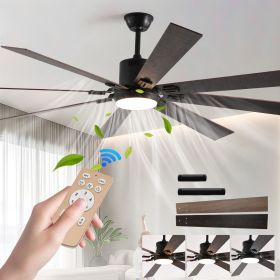 Walnut LED Ceiling Fan Light with 8 Wooden Blades, Remote Control, Dimmable & Adjustable Color Temperature for Living Room, Bedroom, or Dining Room