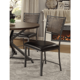 Industrial Style Metal Frame Chairs Set Of 2, Faux Leather Seat Burnished Brown Finish And Gray Metal Finish Rustic Style Dining Kitchen Furniture