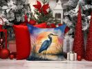 Blue Heron Setting Sun Throw Pillow Machine Washable, Indoor Outdoor Decorative Pillow for Couch, Bed or Patio, 14Hx14W