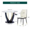 Table and chair set.A 42 Inch Diameter Round Tempered Glass Pandora marble patterned Dining Table - V-Shaped MDF Legs.Paired With 4 White and dark gra