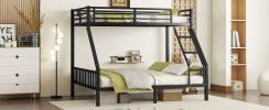 Twin XL Over Queen Metal Bunk Bed with Ladder and Slats Support for Adults Teens, Black