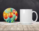 Tulips in Watercolor Large Sandstone Coasters Pack of 4 Absorbent Round Coasters Decor Gifts for Men or Women, 4 in, Multicolor