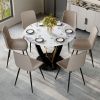 Table and chair set.42 Inch Diameter Round Tempered Glass Pandora marble patterned Dining Table - V-Shaped MDF Legs.Paired With 6 Gray Artificial PU C