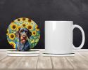 German Wirehaired Pointer in Sunflowers Large Sandstone Coasters Pack of 4 Absorbent Round Coasters Decor Gifts for Men or Women, 4 in, Multicolor