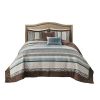 5 Piece Reversible Jacquard Bedspread Set Blue Queen