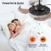 Contemporary LED Retractable Ceiling Fan with Light and Remote Control, Quiet Reversible Motor